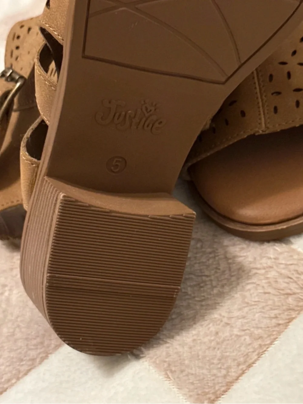Justice Girls Brown Laser-Cut Open-Toe Ankle Boots